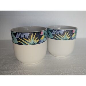 Vitromaster Key Largo Vintage 1990 Tropical Leaf Stoneware Coffee Mugs Set of 2